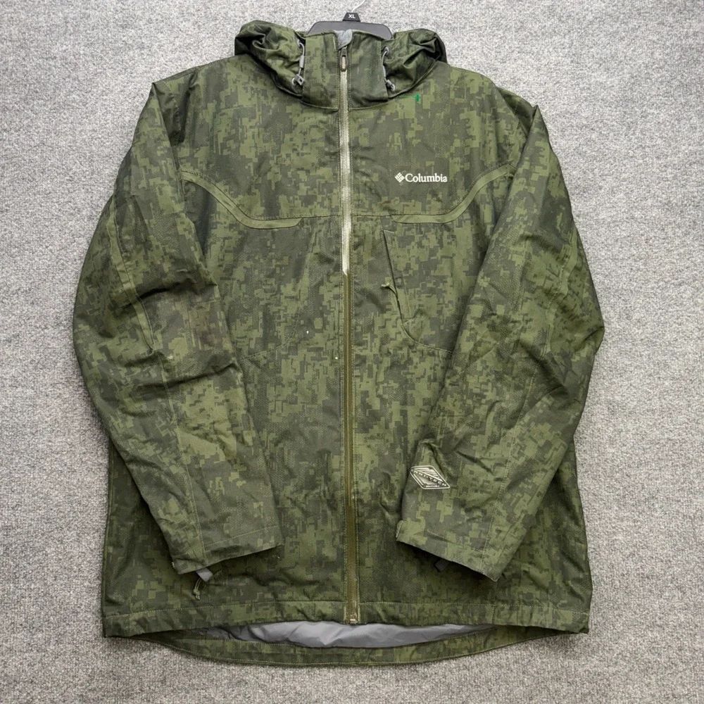 Columbia Omni-Tech Interchange Jacket Mens Large Green Digital Camo Waterproof